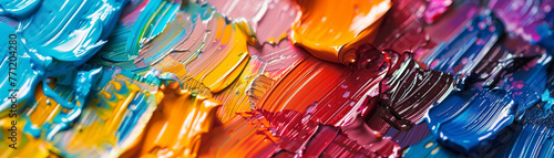 Macro shot of a painter's palette with vibrant colors mixed,