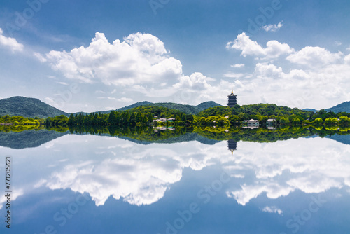 The Beautiful Scenery of West Lake in Hangzhou, China in Summer