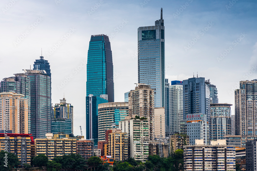 Naklejka premium The city center of Chongqing, China is densely populated with high-rise buildings, which are very developed