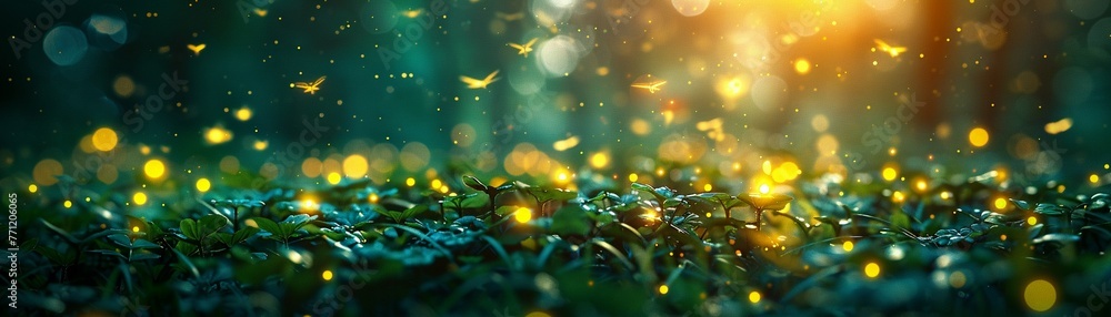 Guardians of the Night Majestic closeup of fireflies, their presence a testament to the magic of the natural world, guarding the secrets of the night with their gentle light , high-resolution - obrazy, fototapety, plakaty 