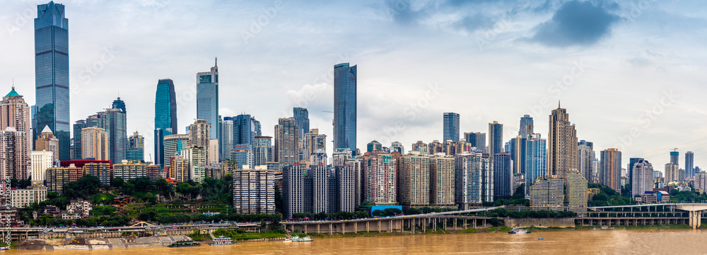 The city center of Chongqing, China is densely populated with high-rise buildings, which are very developed