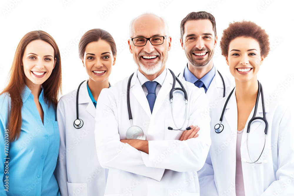 Group of people doctors professionals in white coats with stethoscopes, white background isolate. Group of people doctors professionals in white coats with stethoscopes, white background isolate.
