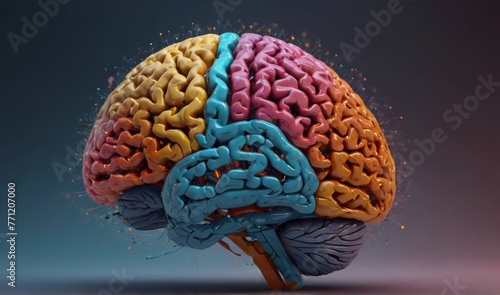 concept of a human brain full with creativity, shows multiple colors and action generative ai