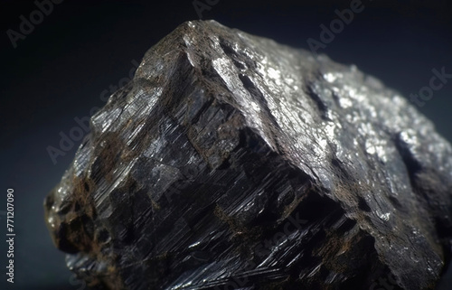 Ferro-gedrite is a rare precious natural stone on a black background. AI generated. Header banner mockup with space. photo