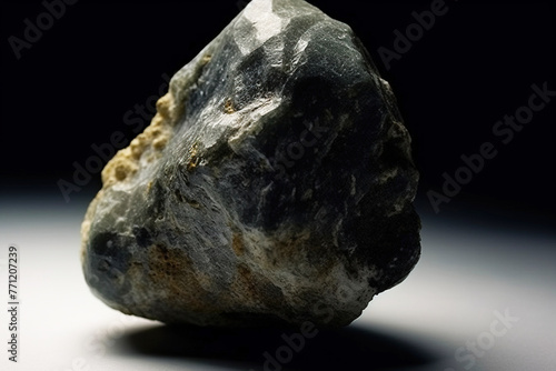 Humite is rare precious natural stone on black background. AI generated. Header banner mockup with space. photo