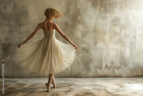 A woman ballerina in a dress dances