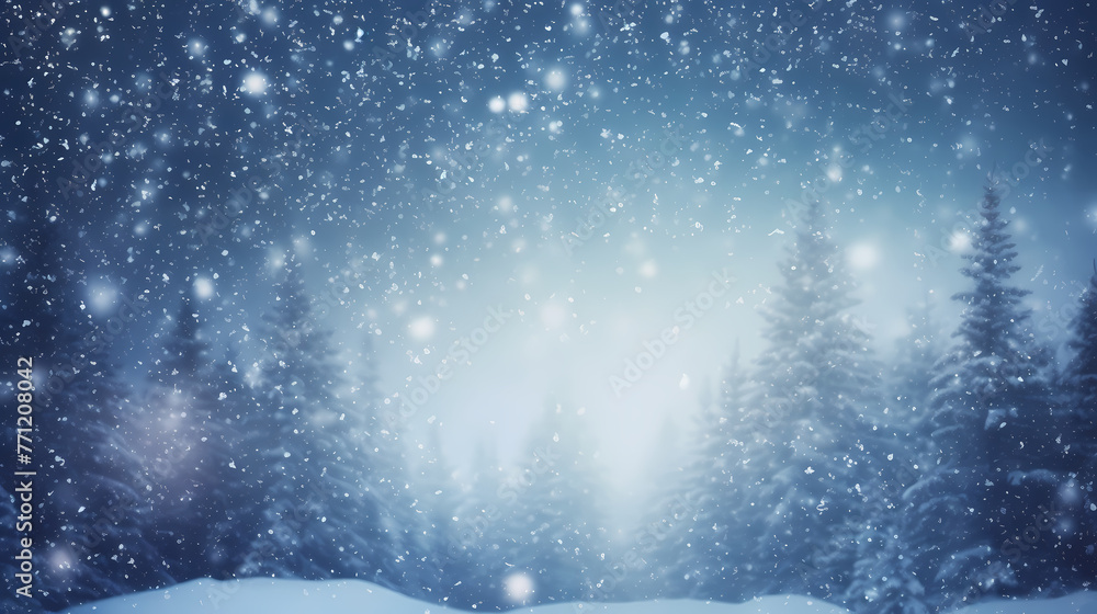 Winter scene,snowfall on blurred background Winter scene,snowfall on blurred background