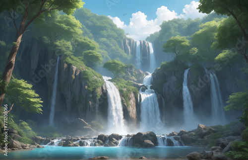 illustration of a waterfall in the forest