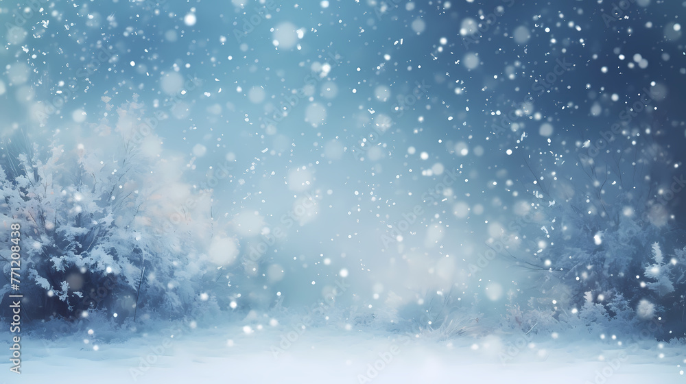 Winter scene,snowfall on blurred background Winter scene,snowfall on blurred background