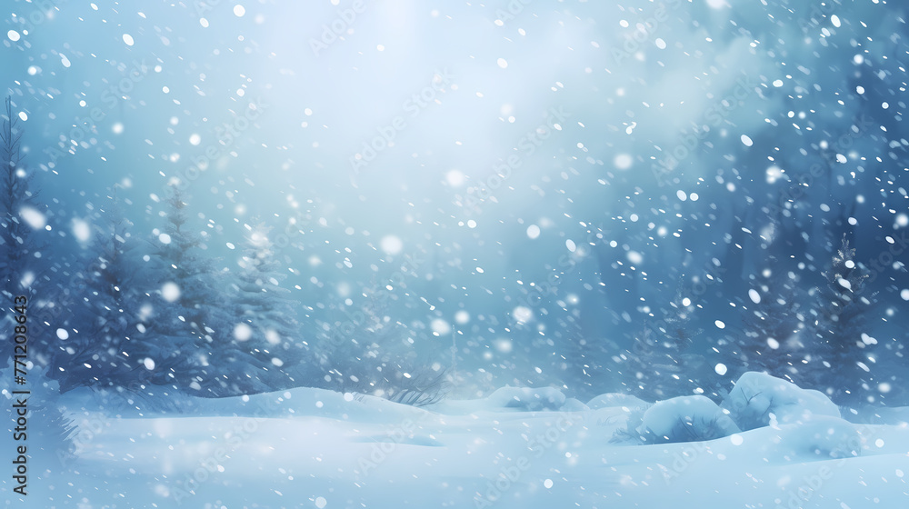Obraz premium Winter scene,snowfall on blurred background