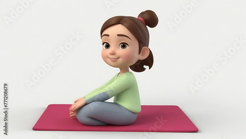 A Small 3d girl doing yoga crossleg with Copy space, isolated background

 photo