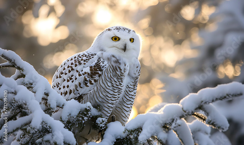 snowy owl in the snowy trees wallpaper in the style o 5b45f156-f292-4021-8477-b03a449bce15 3 photo