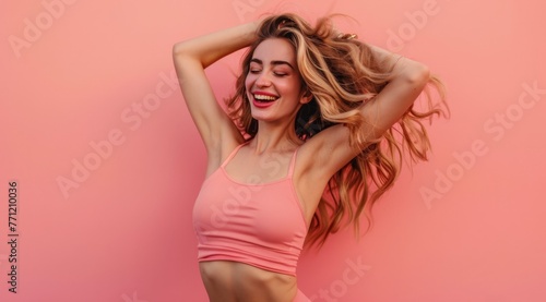 Wallpaper Mural Energetic Woman Enjoying Life, Pink Fitness Attire. Torontodigital.ca