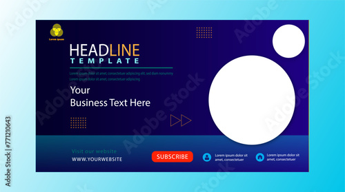 YouTube thumbnail, Social media business post template. Modern banner design with blue and red color decoration and place for the photo. Suitable for social media, websites, flyers, and banners.