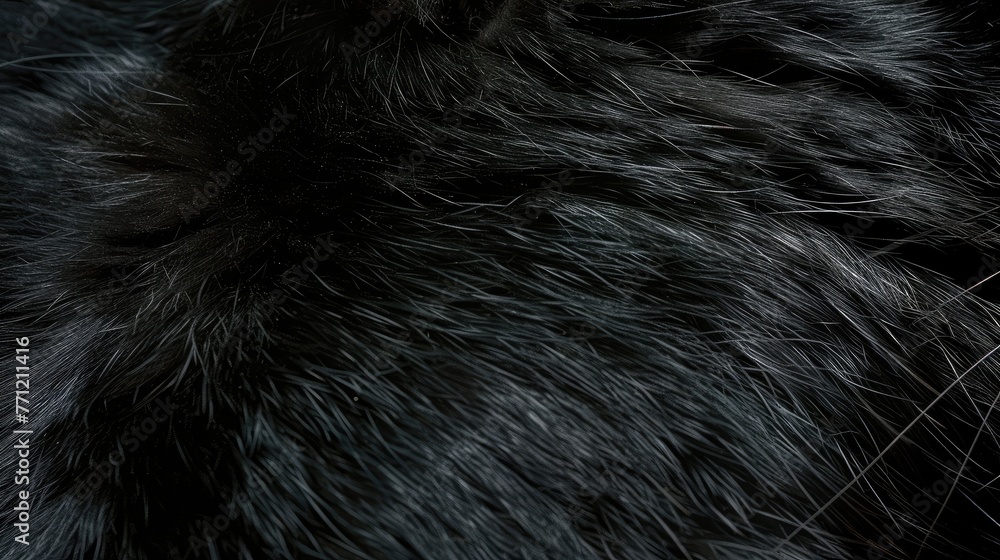 the glossy ebony depths of a panther's fur, each strand shimmering with a mysterious allure. - obrazy, fototapety, plakaty 