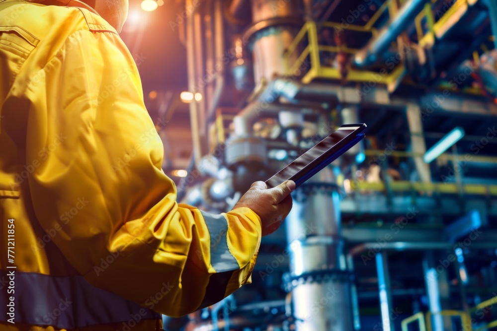 industrial worker holding tablet industrial worker holding tablet