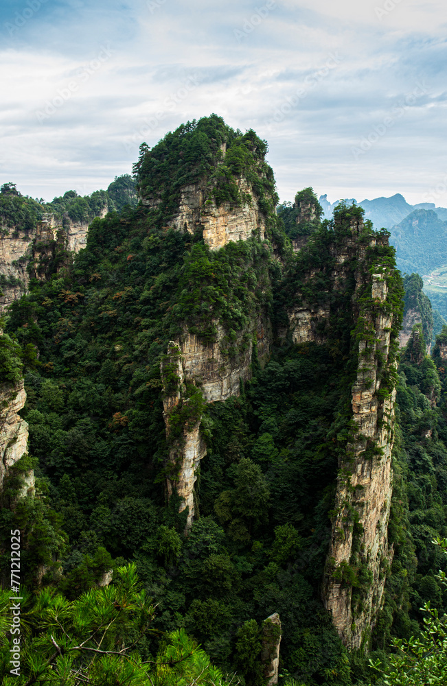 The beautiful scenery of Zhangjiajie Scenic Area in Hunan Province, China is characterized by rugged and steep rocks