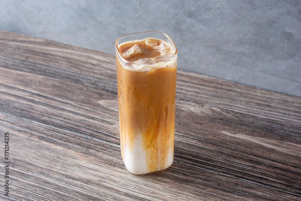 A view of a honey latte beverage. A view of a honey latte beverage.