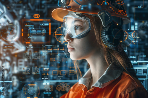 young female engineer concept, GUI, Graphical user