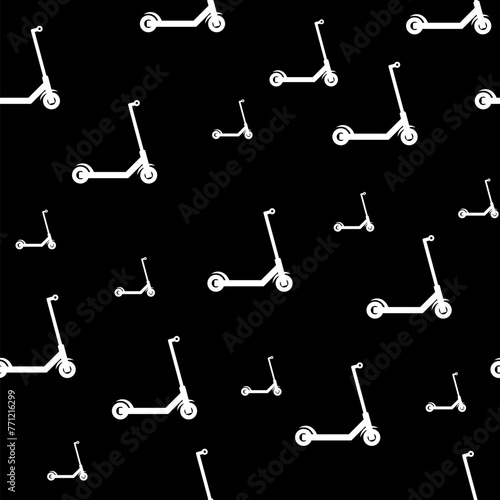Electric scooter icon isolated seamless pattern on black background