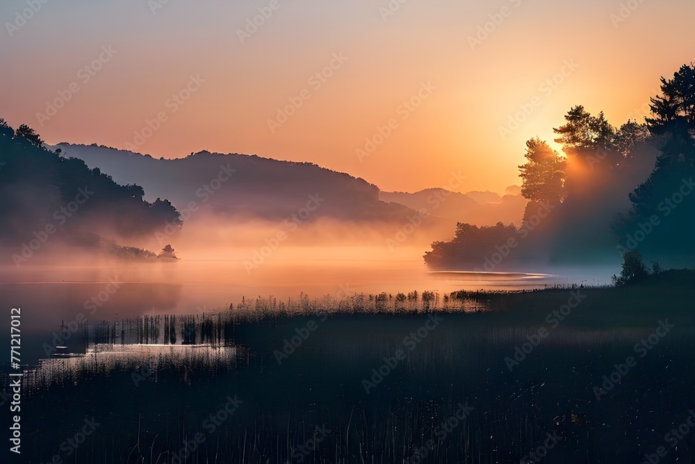 Naklejka premium sunset in the mountains