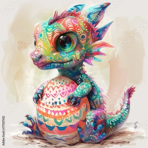 Colorful dragons hatching from eggs. Digital illustration art for design and print. Mythical creature collection. Fantasy and fairy tale concept. © Ake
