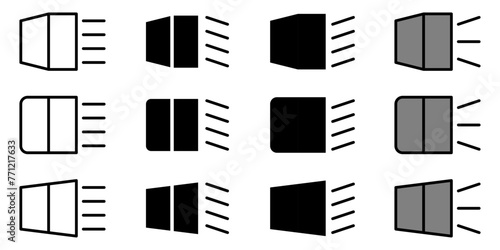 set of simple flashlight icon buttons, light source symbols. vector isolated on white background. design for app, web, poster.