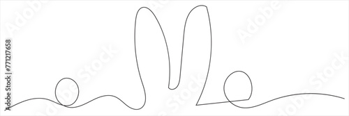 Easter Bunny Ears line art banner in scribble style hand drawn with continuous thin line, divider shape. Png clipart isolated on white background . Vector illustration