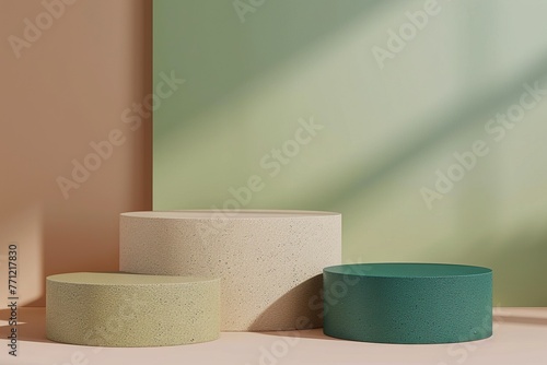 Dual-Tone Podiums  Green and Sand Beige Mockup  Product Placement Display