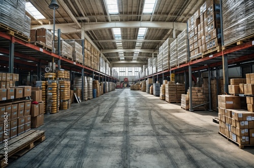 Wallpaper Mural Warehouse interior with shelves and racks full of boxes. Industrial background Torontodigital.ca