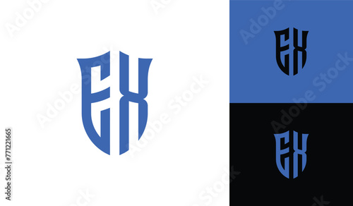 Emblem letter EX initial shield soccer football esport logo design
