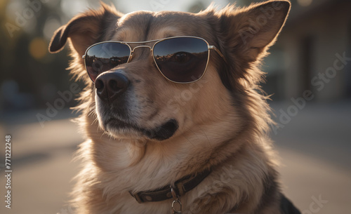 A canine donning shades and gazing directly at the camera , detailed © rodrigo