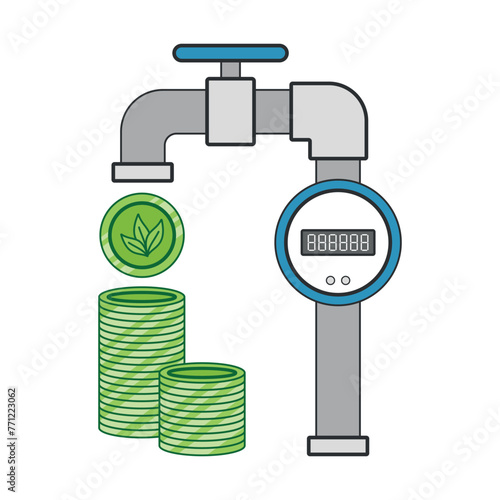 Eco-friendly water consumption. A water metering and saving device. Color illustration