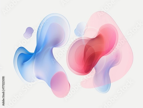 Colorful translucent spheres and shapes on gradient background. Soft, pastel-colored spheres with varying opacity overlap on a smooth blue to pink gradient backdrop, creating a dreamy, ethereal vibe