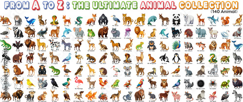 Set of animals collection arranged in alphabetical order from A to Z, Perfect for design and education and kids content. photo