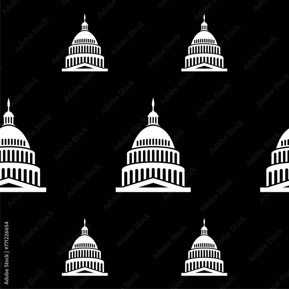 United States Capitol Congress icon isolated seamless pattern on black background - obrazy, fototapety, plakaty 