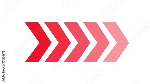 Right-directional red arrow loop animation. Animated arrows for the overlay video layer. Swipe right for the animation. Blinking arrow navigation photo