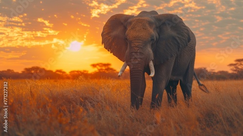 Elephant in golden savannah
