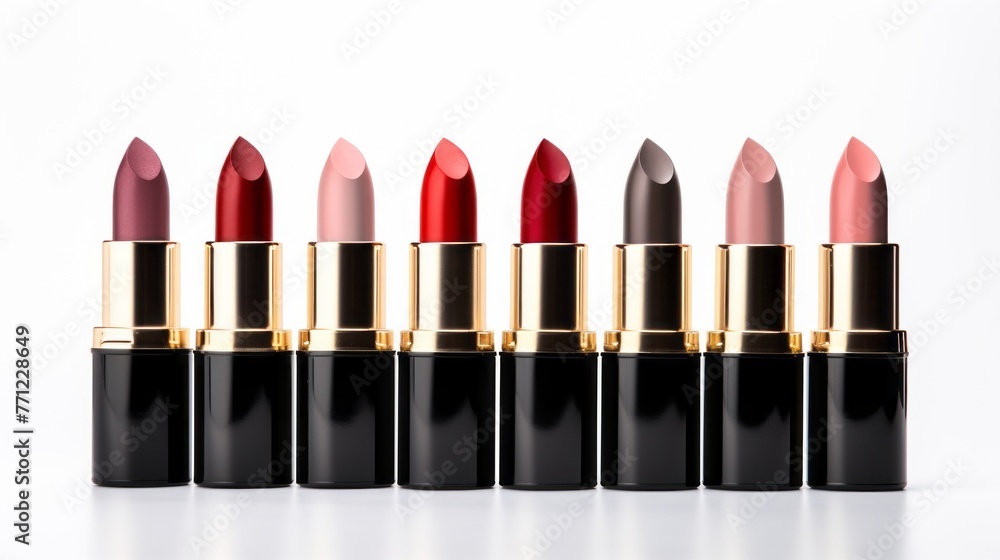 A row of lipsticks with different colors and shades A row of lipsticks with different colors and shades