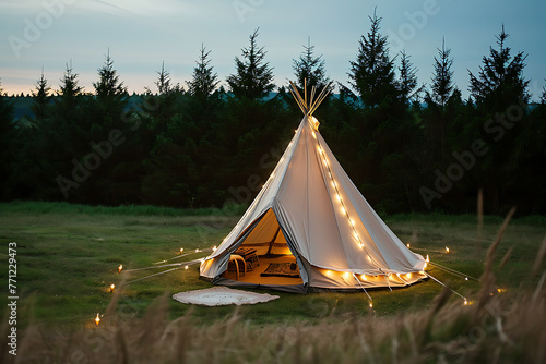 tent on the grass teepee tent in the style of illuminat d30e37e5-2115-4f1b-a82a-d3693fde143b photo