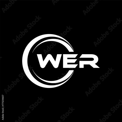 WER letter logo design with black background in illustrator, cube logo, vector logo, modern alphabet font overlap style. calligraphy designs for logo, Poster, Invitation, etc.