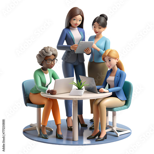 Unleashing their entrepreneurial spirit, these three women in business attire are using their laptops and digital tablets to pave their own path to success