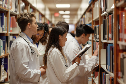 Students pursuing careers in the medical field study with mentors in university laboratories and libraries photo