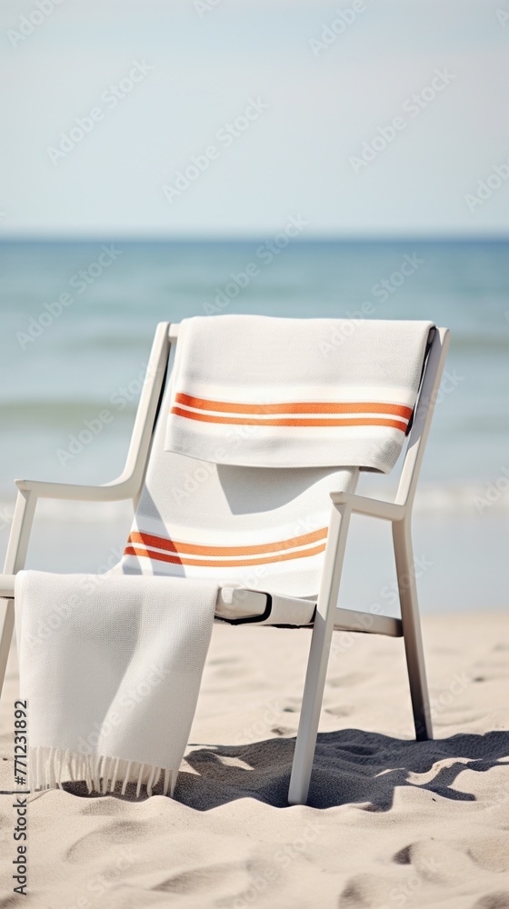 Beach chair with artisanal towel, artistic shot, close-up, detailed texture, luxury seaside ambianceFuturistic
