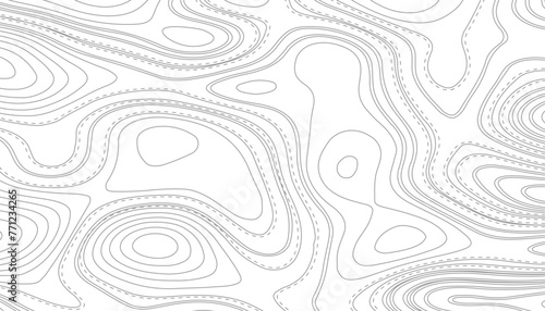 Detailed topographic map background. Black on white contours vector topography stylized height of the lines.