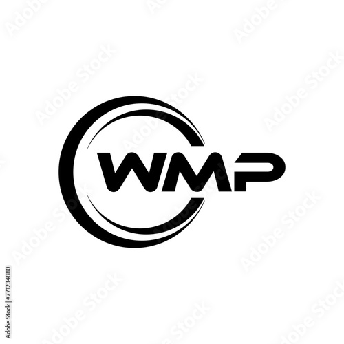 WMP letter logo design with white background in illustrator, cube logo, vector logo, modern alphabet font overlap style. calligraphy designs for logo, Poster, Invitation, etc. photo