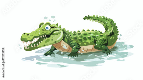 Cartoon crocodile in the water Flat vector isolated o