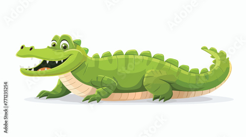 Cartoon crocodile isolated on white background Flat vector
