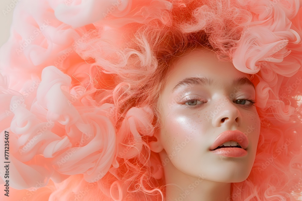 beautiful woman with hair made of orange peach smoke beautiful woman with hair made of orange peach smoke