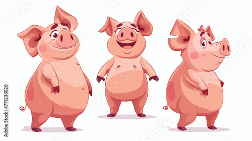 Cartoon funny pig on white background Flat vector 